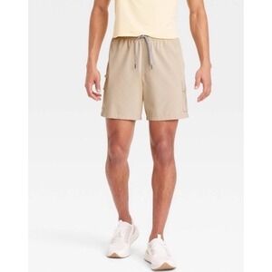All in Motion Men's Size Medium 7" Cargo Athletic Shorts Khaki Tan Pockets